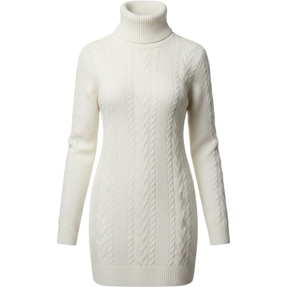CEASIKERY Womens Cream Cable Knit Turtleneck Sweater Tunic Size M heavy warm NWT